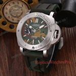 Fake Panerai Luminor Submersible Camouflage 47mm Watch with Green Camouflage Rubber Band